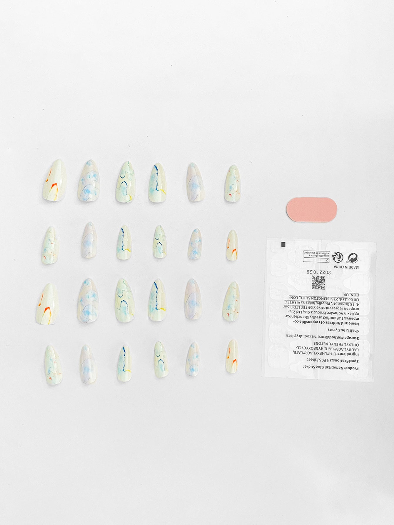 OPOOLA Almond Press on Nails Medium,OPOOLA Rainbow Jelly Soft Gel Fake Nails for Women Fit Natural,  Stick on Nails Reusable, 24pcs False Nails with Design Glue Art Kit