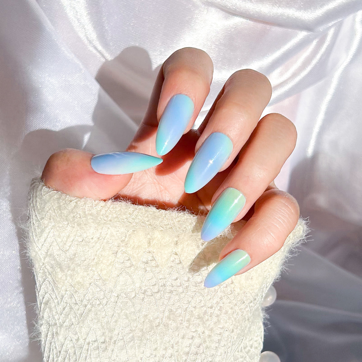 OPOOLA Almond Press on Nails Medium,OPOOLA Rainbow Jelly Soft Gel Fake Nails for Women Fit Natural,  Stick on Nails Reusable, 24pcs False Nails with Design Glue Art Kit