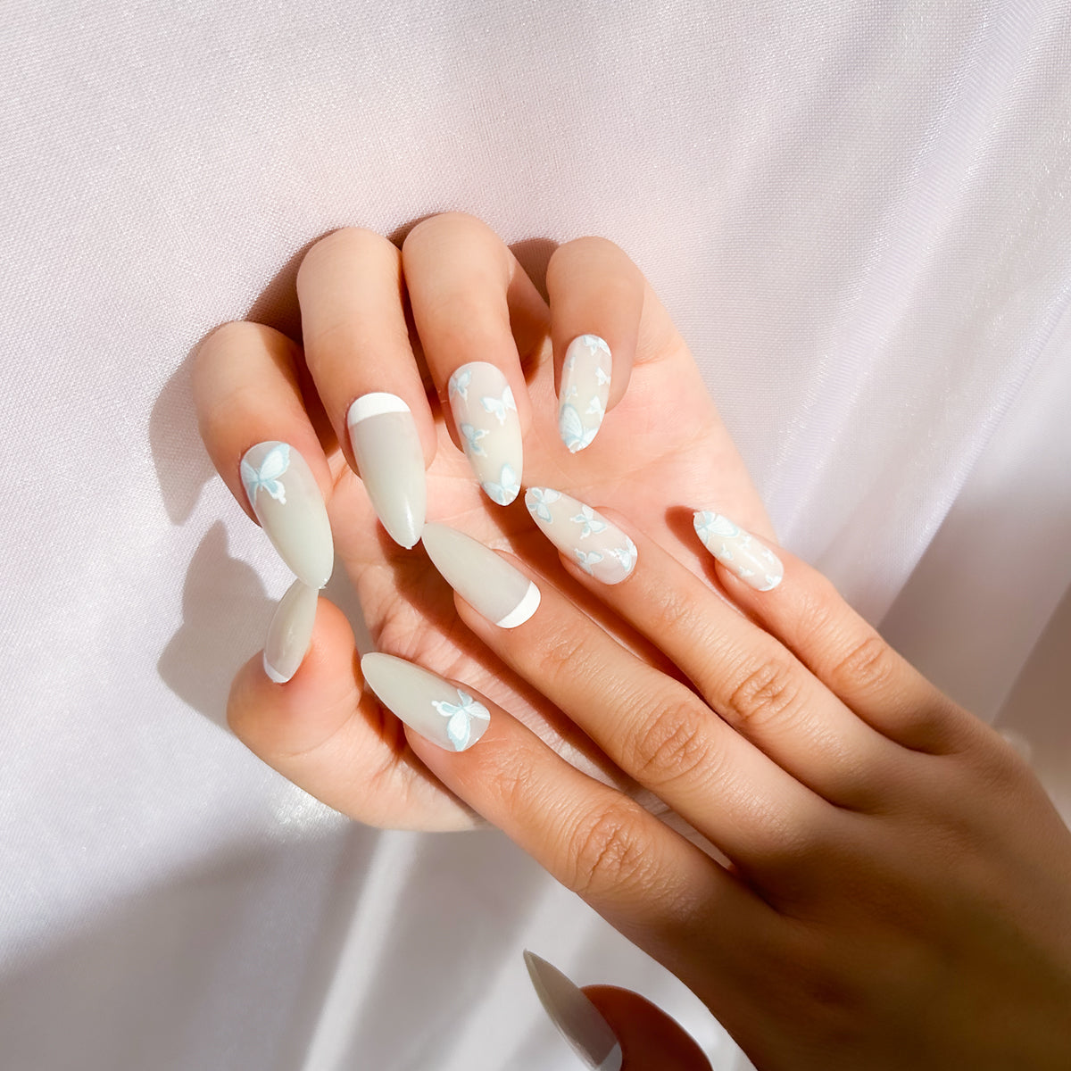 OPOOLA Almond Press on Nails Medium,OPOOLA Rainbow Jelly Soft Gel Fake Nails for Women Fit Natural,  Stick on Nails Reusable, 24pcs False Nails with Design Glue Art Kit