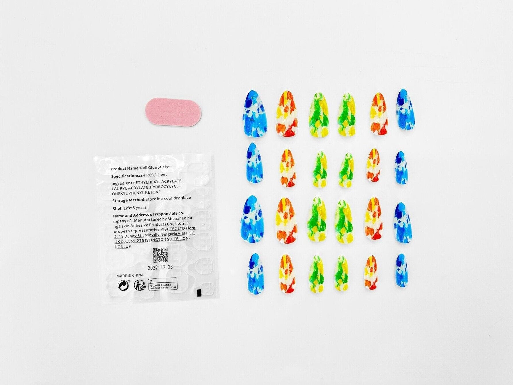 OPOOLA Almond Press on Nails Medium,OPOOLA Rainbow Jelly Soft Gel Fake Nails for Women Fit Natural,  Stick on Nails Reusable, 24pcs False Nails with Design Glue Art Kit