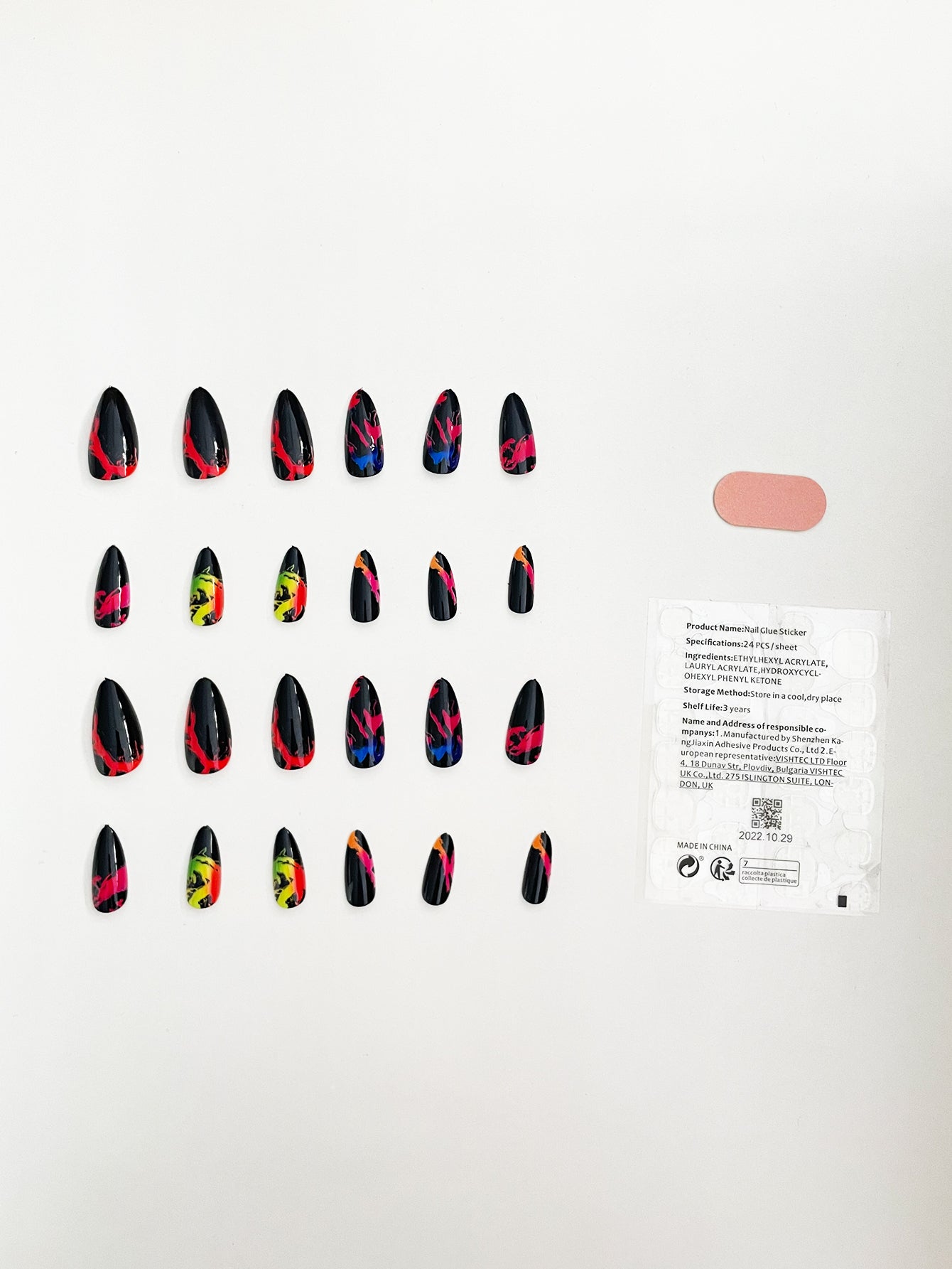 OPOOLA Almond Press on Nails Medium,Crack printing,OPOOLA Rainbow Jelly Soft Gel Fake Nails for Women Fit Natural,  Stick on Nails Reusable, 24pcs False Nails with Design Glue Art Kit