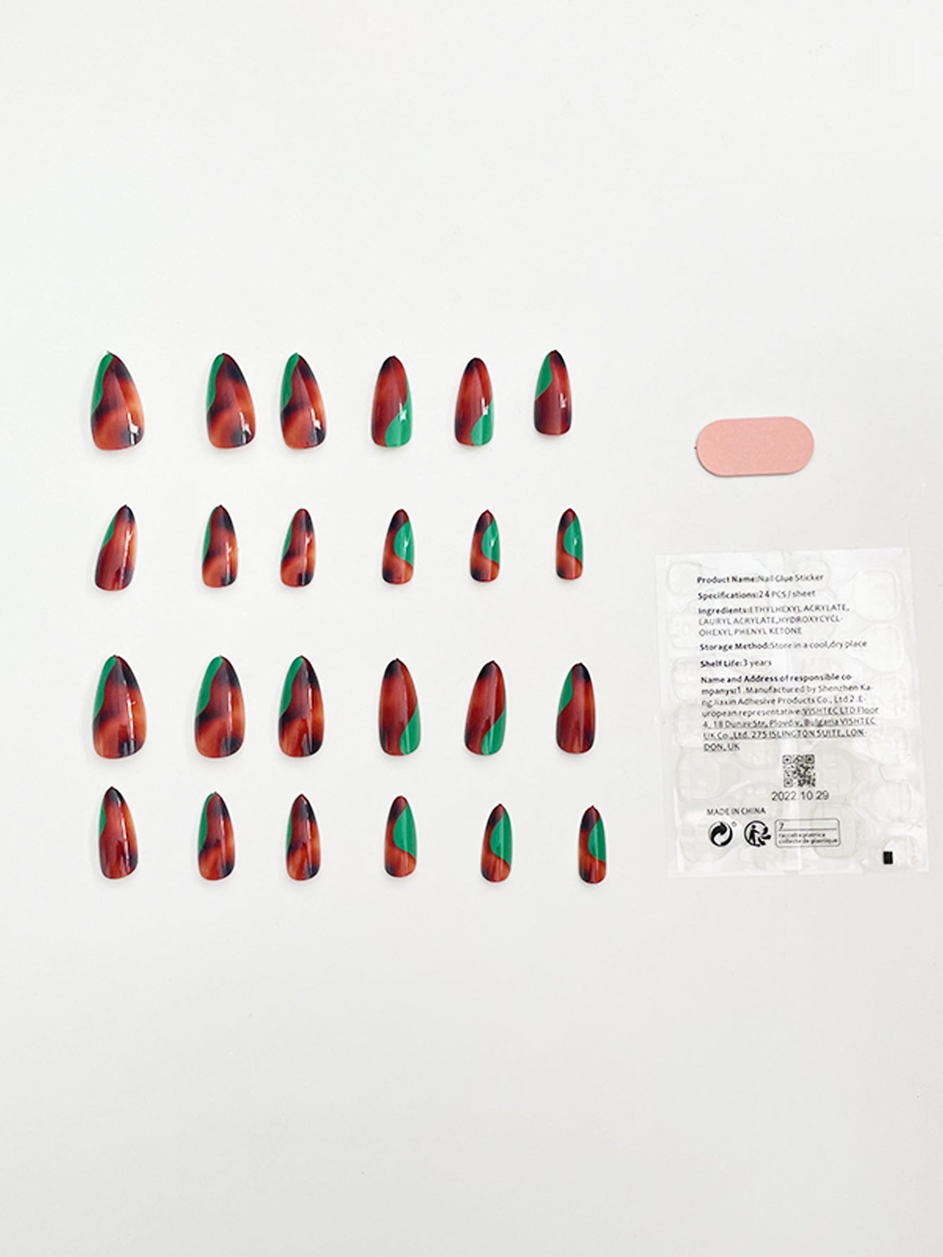 OPOOLA Almond Press on Nails Medium, Multi color printing,OPOOLA Rainbow Jelly Soft Gel Fake Nails for Women Fit Natural,  Stick on Nails Reusable, 24pcs False Nails with Design Glue Art Kit