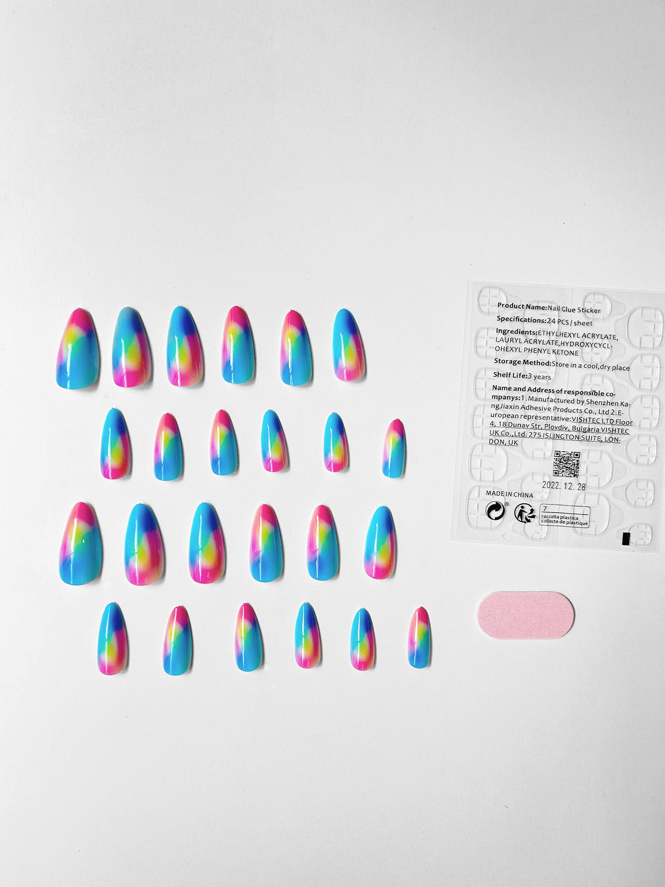 OPOOLA Almond Press on Nails Medium,OPOOLA Rainbow Jelly Soft Gel Fake Nails for Women Fit Natural,  Stick on Nails Reusable, 24pcs False Nails with Design Glue Art Kit