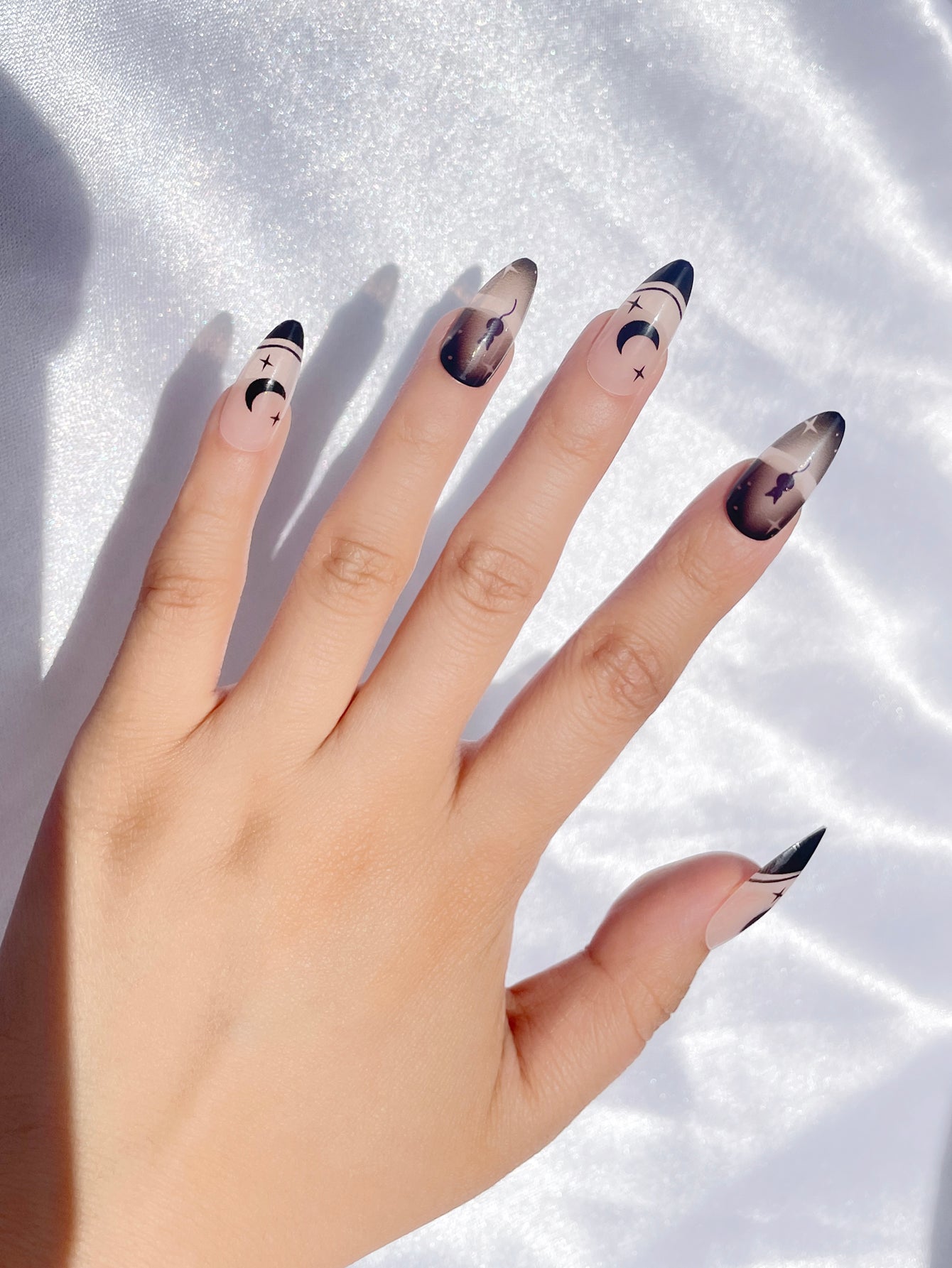 OPOOLA Almond Press on Nails Medium,Moon Cat,OPOOLA Rainbow Jelly Soft Gel Fake Nails for Women Fit Natural,  Stick on Nails Reusable, 24pcs False Nails with Design Glue Art Kit