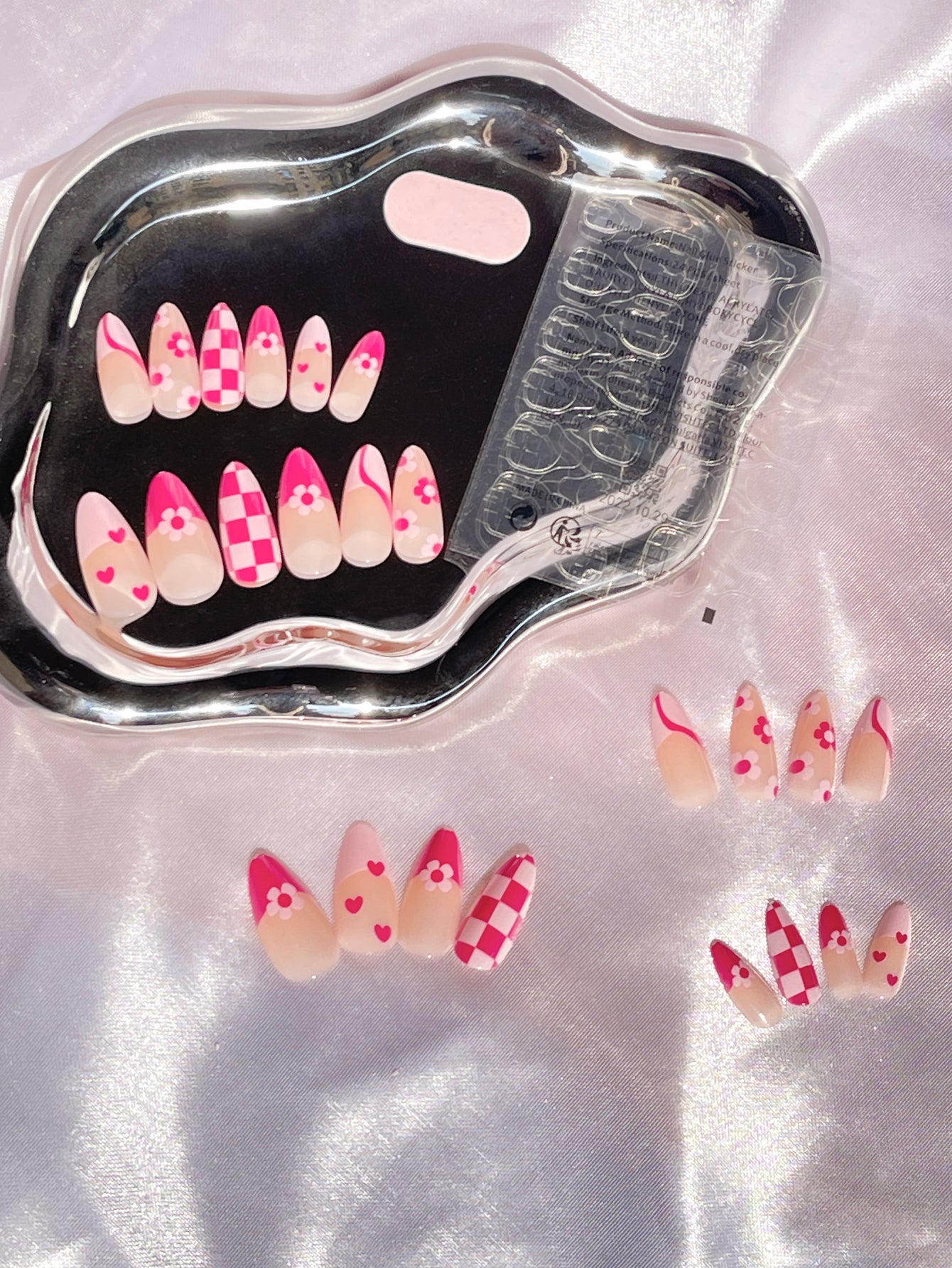 OPOOLA Almond Press on Nails Medium,OPOOLA Rainbow Jelly Soft Gel Fake Nails for Women Fit Natural,  Stick on Nails Reusable, 24pcs False Nails with Design Glue Art Kit