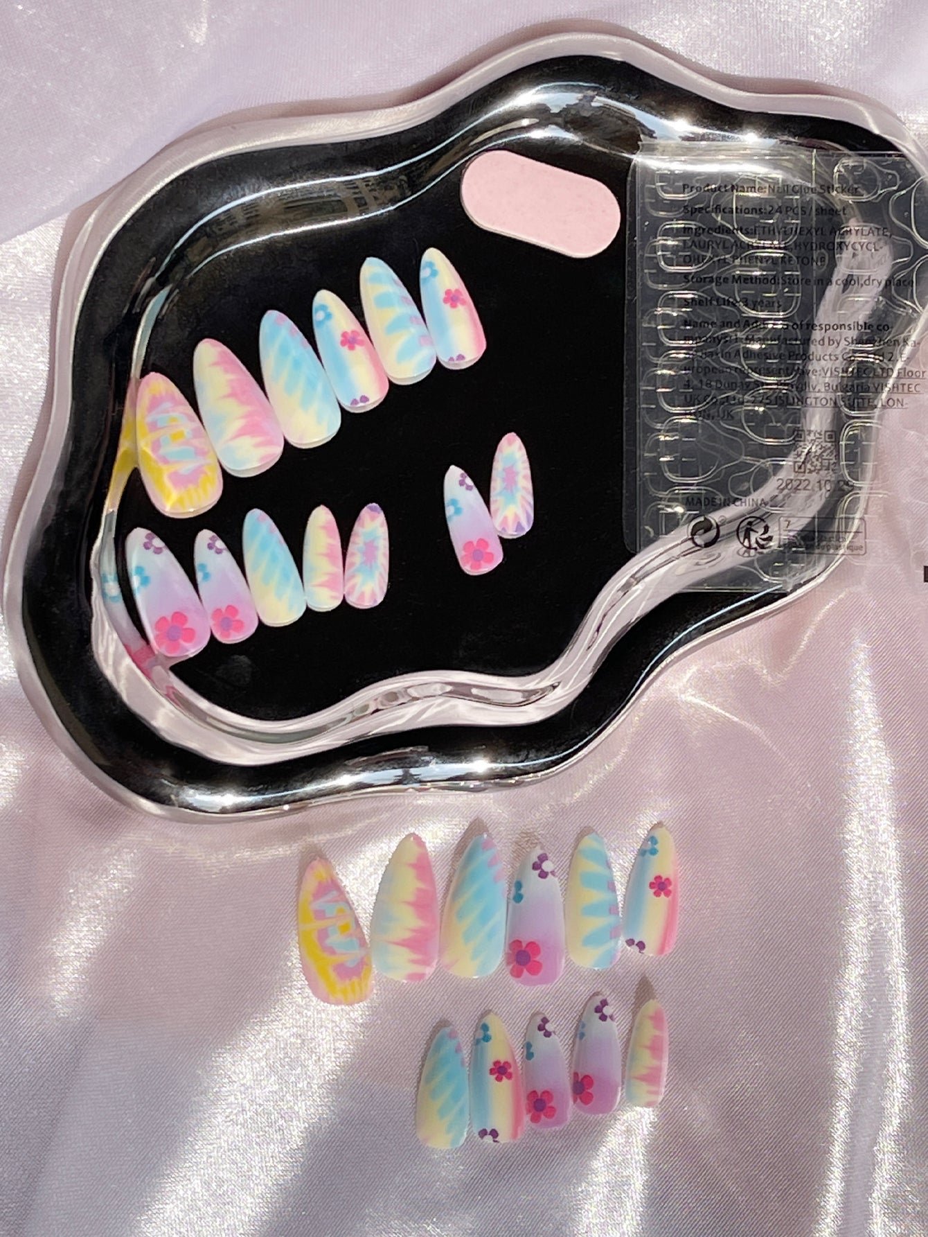 OPOOLA Almond Press on Nails Medium,OPOOLA Rainbow Jelly Soft Gel Fake Nails for Women Fit Natural,  Stick on Nails Reusable, 24pcs False Nails with Design Glue Art Kit