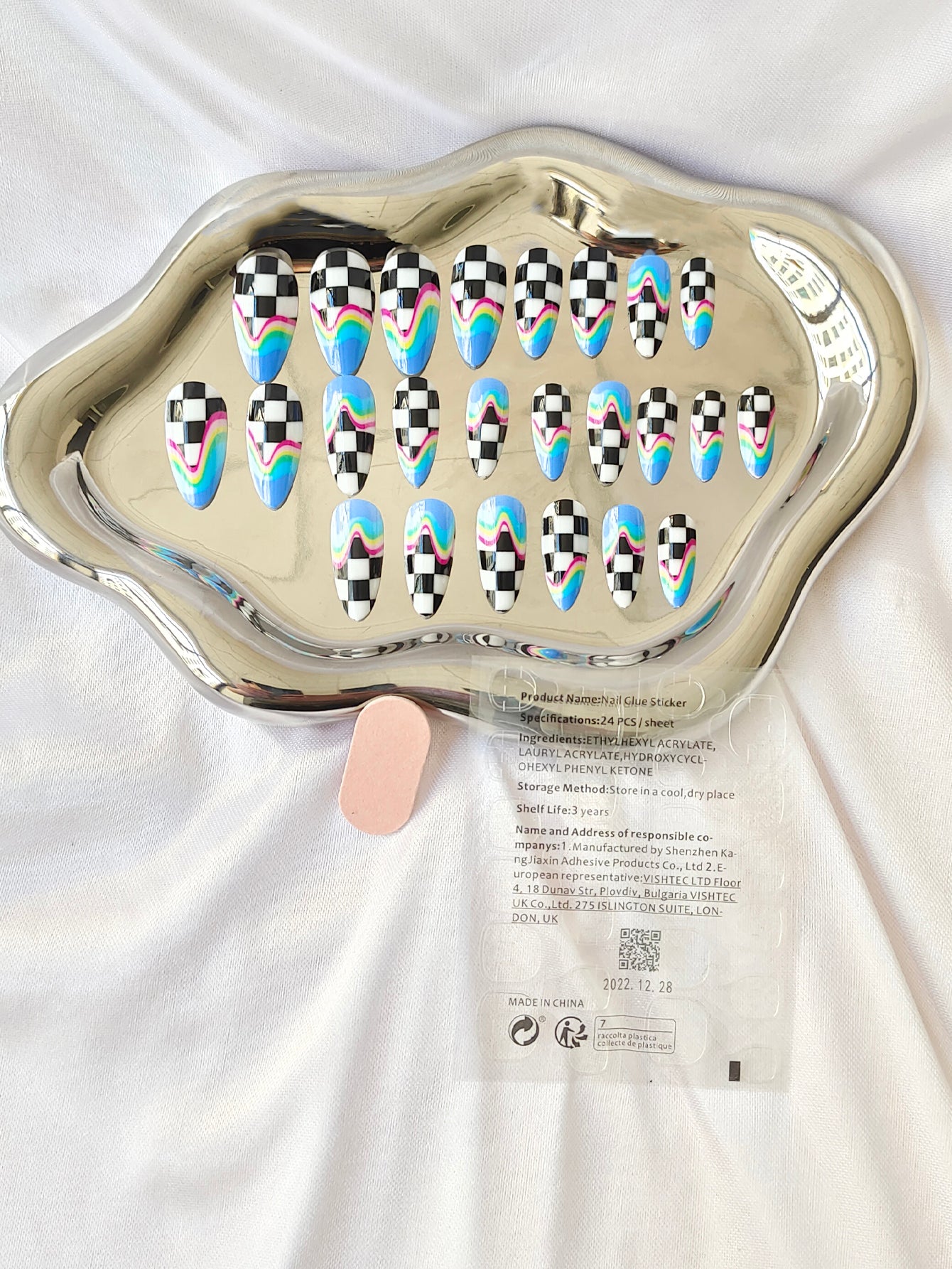OPOOLA Almond Press on Nails Medium,Football ripple print,OPOOLA Rainbow Jelly Soft Gel Fake Nails for Women Fit Natural,  Stick on Nails Reusable, 24pcs False Nails with Design Glue Art Kit