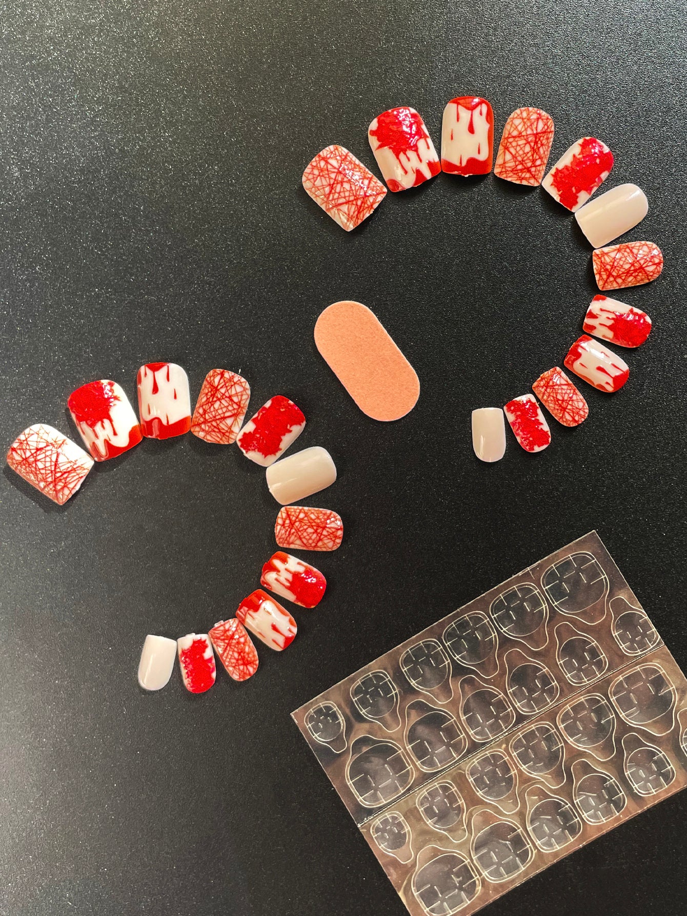 OPOOLA 24 pcs Short Square Shape Halloween Blood Rose Soft Gel Fake Press On Nails with Jelly Glue&Nail Buffer