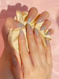 OPOOLA 24 pcs Nude Stiletto Shape French Glitter Fake Press On Nails with Jelly Glue & Nail Buffer