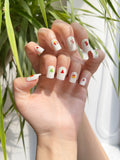 OPOOLA 24 pcs Short Square Shape Christmas Gift Soft Gel Fake Press On Nails with Jelly Glue&Nail Buffer