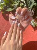 OPOOLA 24 pcs Short Oval Christmas Santa Soft Gel Fake Press On Nails with Jelly Glue&Nail Buffer
