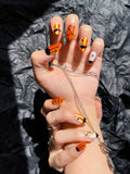 OPOOLA 24 pcs Oval Shape Halloween Evil Pumpkin Soft Gel Fake Press On Nails with Jelly Glue & Nail Buffer