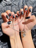 OPOOLA 24 pcs Oval Shape Halloween Ghost Soft Gel Fake Press On Nails with Jelly Glue & Nail Buffer